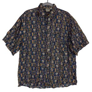 Specialty Collection Blouse Womens Large Blue Floral Silk Short Sleeve Button Up